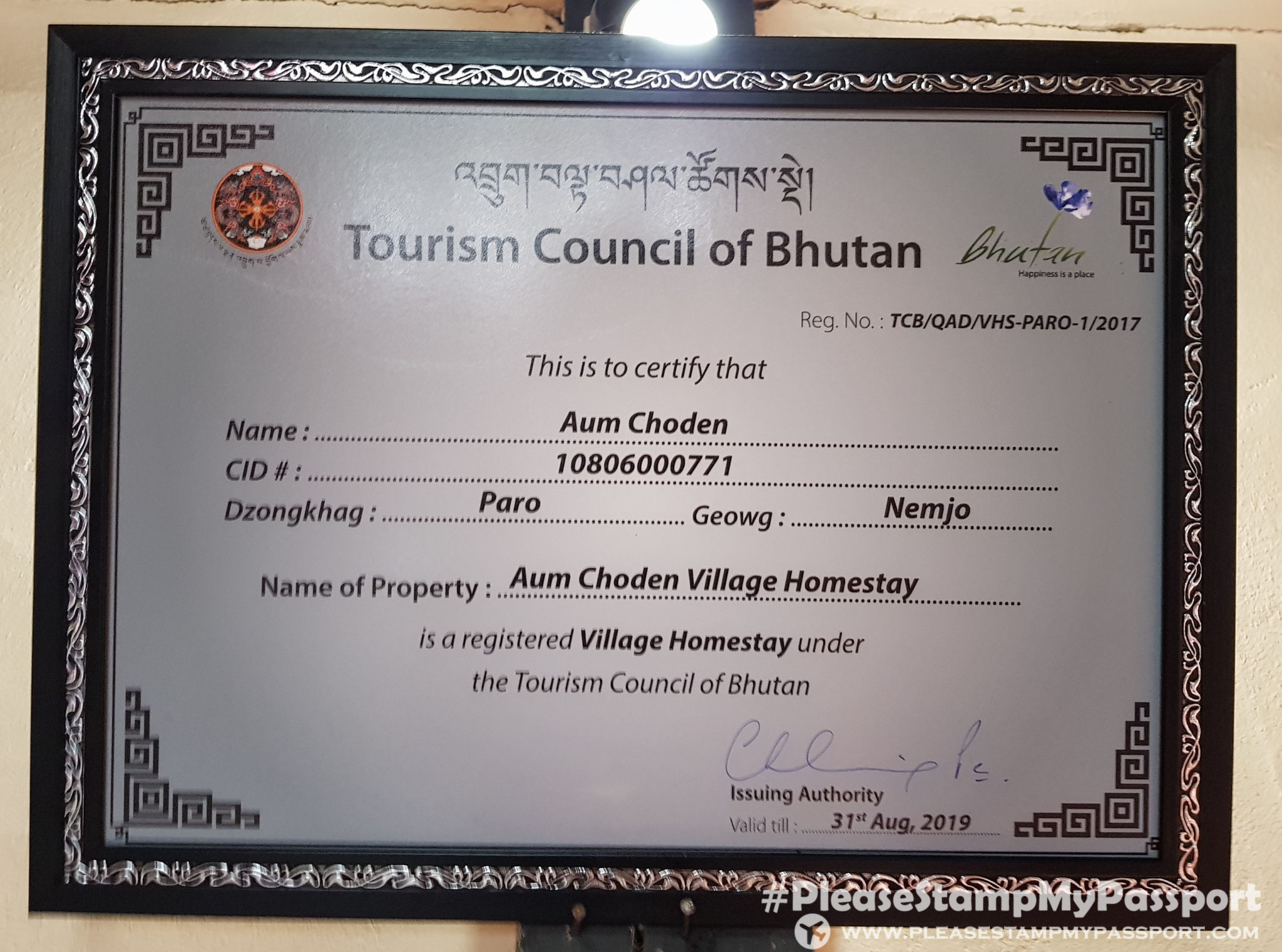 Certificate of Tourism Council Of Bhutan